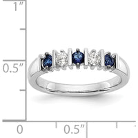 14K White Gold Band with Alternating Round Blue Sapphires and Diamonds - 0.20 Carat Total Gem Weight by 0