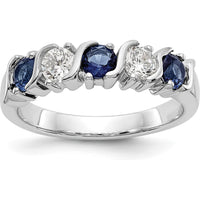 14K White Gold Band with Alternating Round Diamonds (0.20ct) and Blue Sapphires (0.20ct) by 0