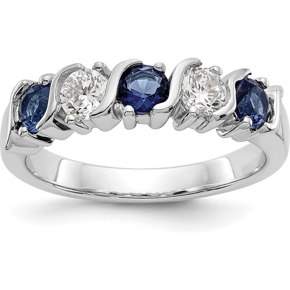 14K White Gold Band with Alternating Round Diamonds (0.20ct) and Blue Sapphires (0.20ct) by 0