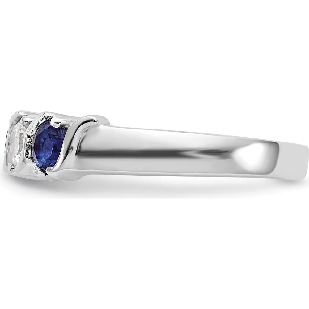 14K White Gold Band with Alternating Round Diamonds (0.20ct) and Blue Sapphires (0.20ct) by 0