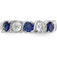14K White Gold Band with Alternating Round Diamonds (0.20ct) and Blue Sapphires (0.20ct) by 0