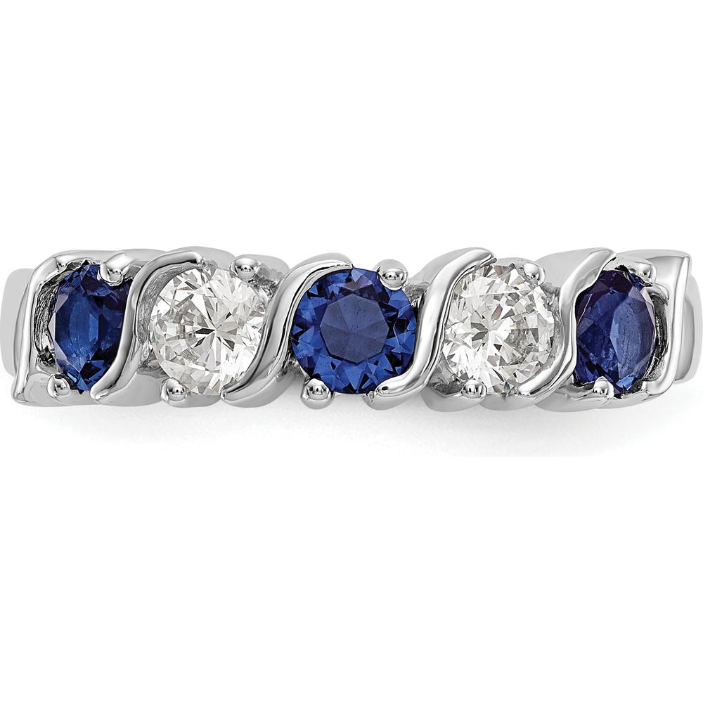 14K White Gold Band with Alternating Round Diamonds (0.20ct) and Blue Sapphires (0.20ct) by 0