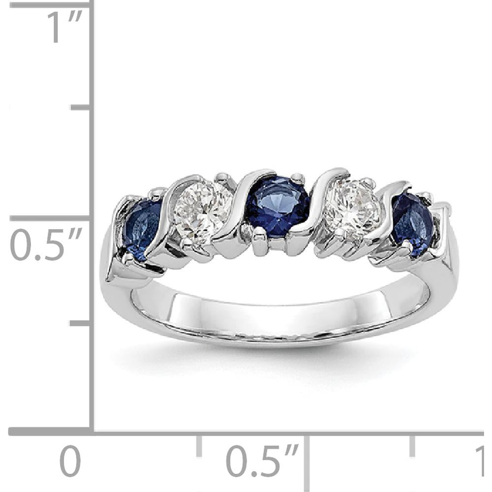 14K White Gold Band with Alternating Round Diamonds (0.20ct) and Blue Sapphires (0.20ct) by 0