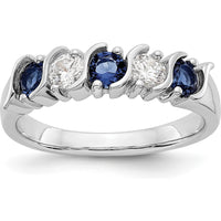 14K White Gold Band with Alternating Round Diamonds and Blue Sapphires - 0.31 Carat Total Diamond Weight & 0.46 Carat Total Sapphire Weight by 0