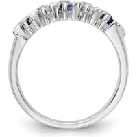 14K White Gold Band with Alternating Round Diamonds and Blue Sapphires - 0.31 Carat Total Diamond Weight & 0.46 Carat Total Sapphire Weight by 0