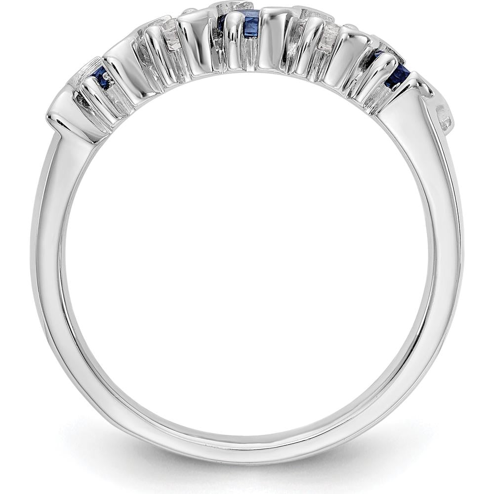 14K White Gold Band with Alternating Round Diamonds and Blue Sapphires - 0.31 Carat Total Diamond Weight & 0.46 Carat Total Sapphire Weight by 0