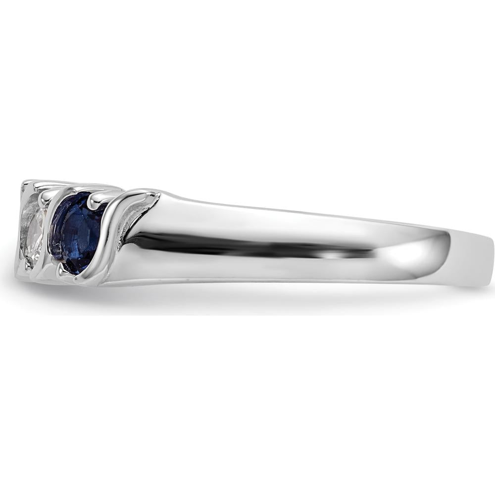 14K White Gold Band with Alternating Round Diamonds and Blue Sapphires - 0.31 Carat Total Diamond Weight & 0.46 Carat Total Sapphire Weight by 0