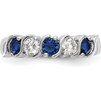 14K White Gold Band with Alternating Round Diamonds and Blue Sapphires - 0.31 Carat Total Diamond Weight & 0.46 Carat Total Sapphire Weight by 0
