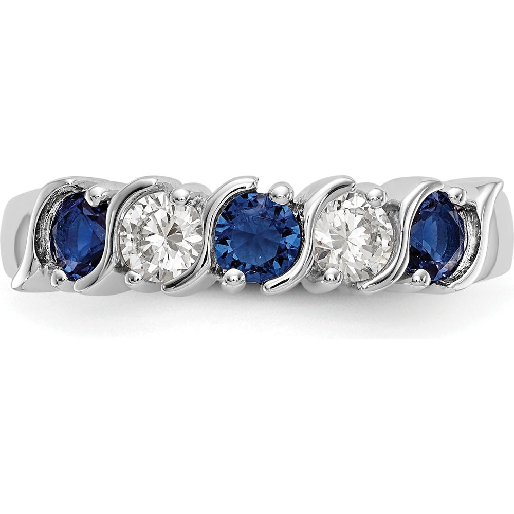 14K White Gold Band with Alternating Round Diamonds and Blue Sapphires - 0.31 Carat Total Diamond Weight & 0.46 Carat Total Sapphire Weight by 0