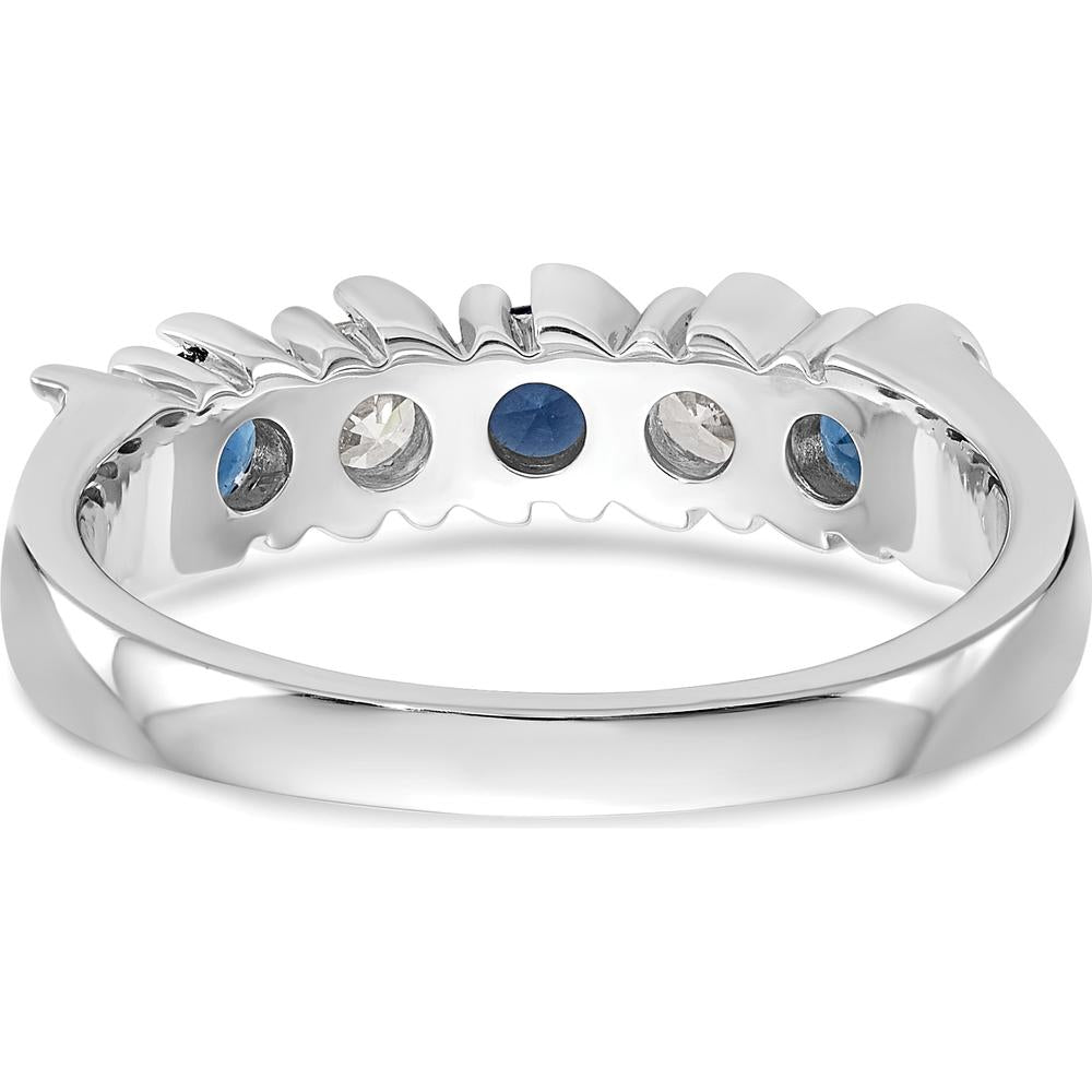 14K White Gold Band with Alternating Round Diamonds and Blue Sapphires - 0.31 Carat Total Diamond Weight & 0.46 Carat Total Sapphire Weight by 0