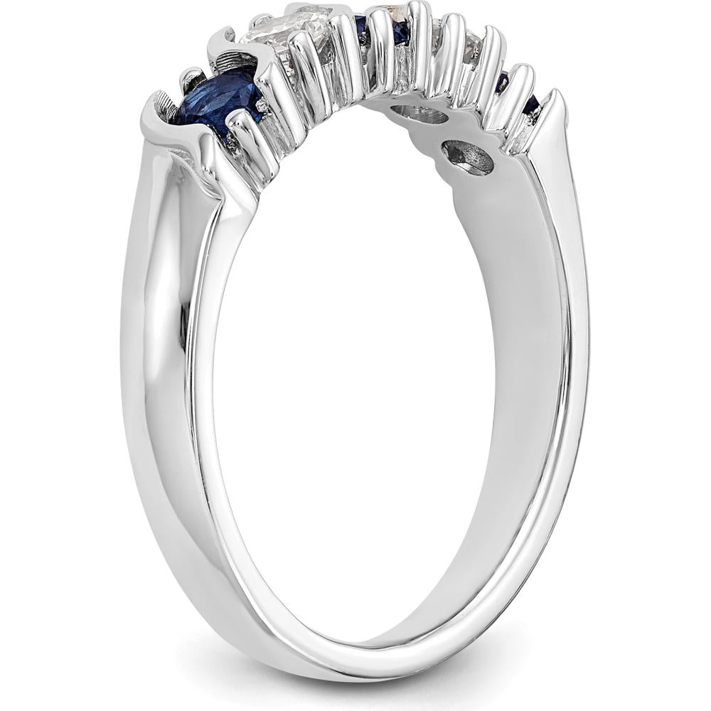 14K White Gold Band with Alternating Round Diamonds and Blue Sapphires - 0.31 Carat Total Diamond Weight & 0.46 Carat Total Sapphire Weight by 0