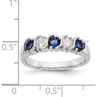 14K White Gold Band with Alternating Round Diamonds and Blue Sapphires - 0.31 Carat Total Diamond Weight & 0.46 Carat Total Sapphire Weight by 0