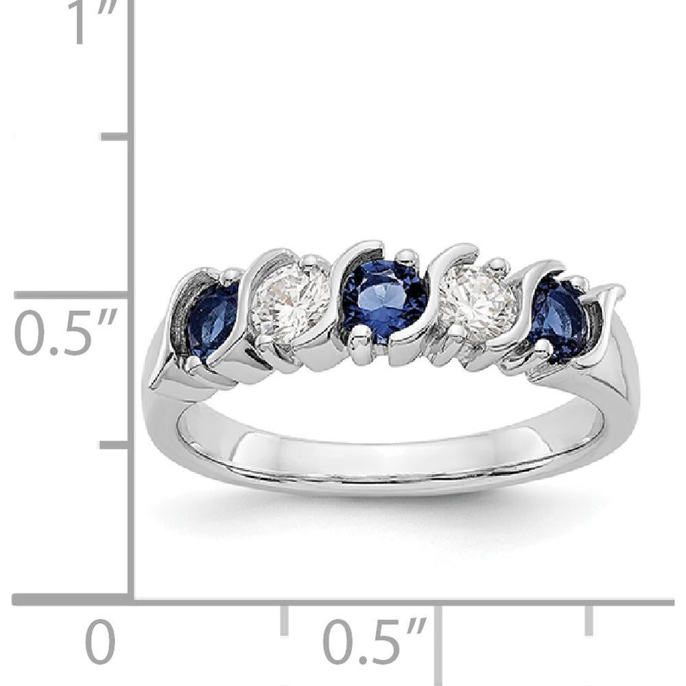 14K White Gold Band with Alternating Round Diamonds and Blue Sapphires - 0.31 Carat Total Diamond Weight & 0.46 Carat Total Sapphire Weight by 0