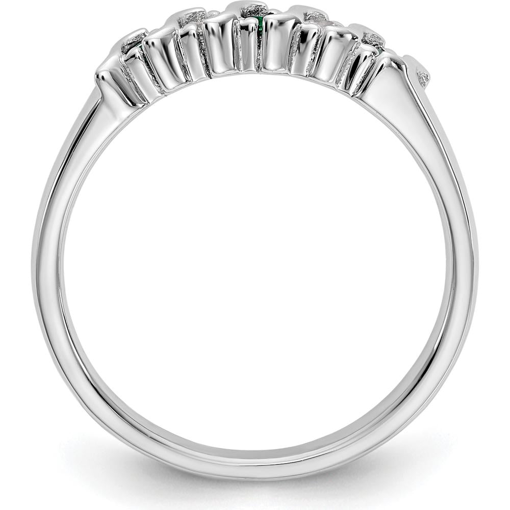 14K White Gold Band with Alternating Round Diamonds and Emeralds - 0.09 Carat Total Gemstone Weight by 0