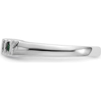 14K White Gold Band with Alternating Round Diamonds and Emeralds - 0.09 Carat Total Gemstone Weight by 0