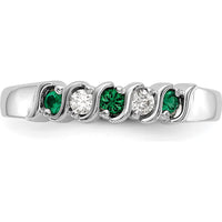14K White Gold Band with Alternating Round Diamonds and Emeralds - 0.09 Carat Total Gemstone Weight by 0