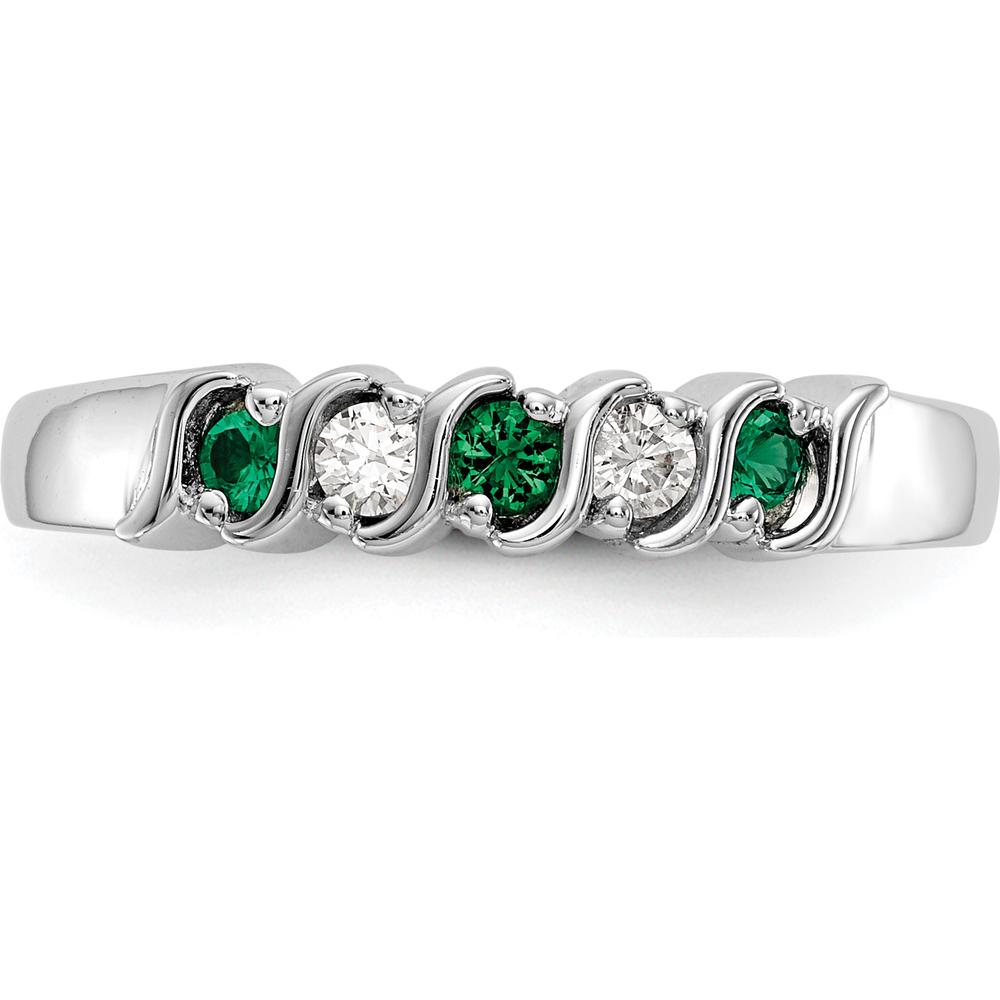 14K White Gold Band with Alternating Round Diamonds and Emeralds - 0.09 Carat Total Gemstone Weight by 0