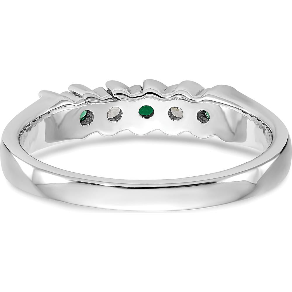 14K White Gold Band with Alternating Round Diamonds and Emeralds - 0.09 Carat Total Gemstone Weight by 0