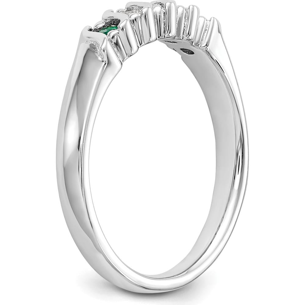 14K White Gold Band with Alternating Round Diamonds and Emeralds - 0.09 Carat Total Gemstone Weight by 0