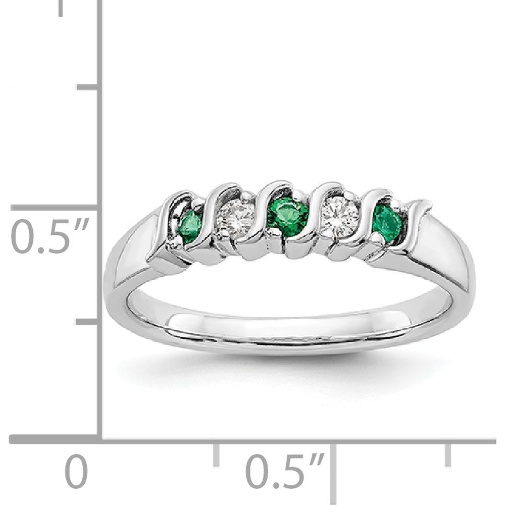 14K White Gold Band with Alternating Round Diamonds and Emeralds - 0.09 Carat Total Gemstone Weight by 0