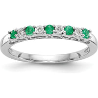 14K White Gold Band with Alternating Round Emeralds (0.05ct) and Diamonds (0.03ct) by 0
