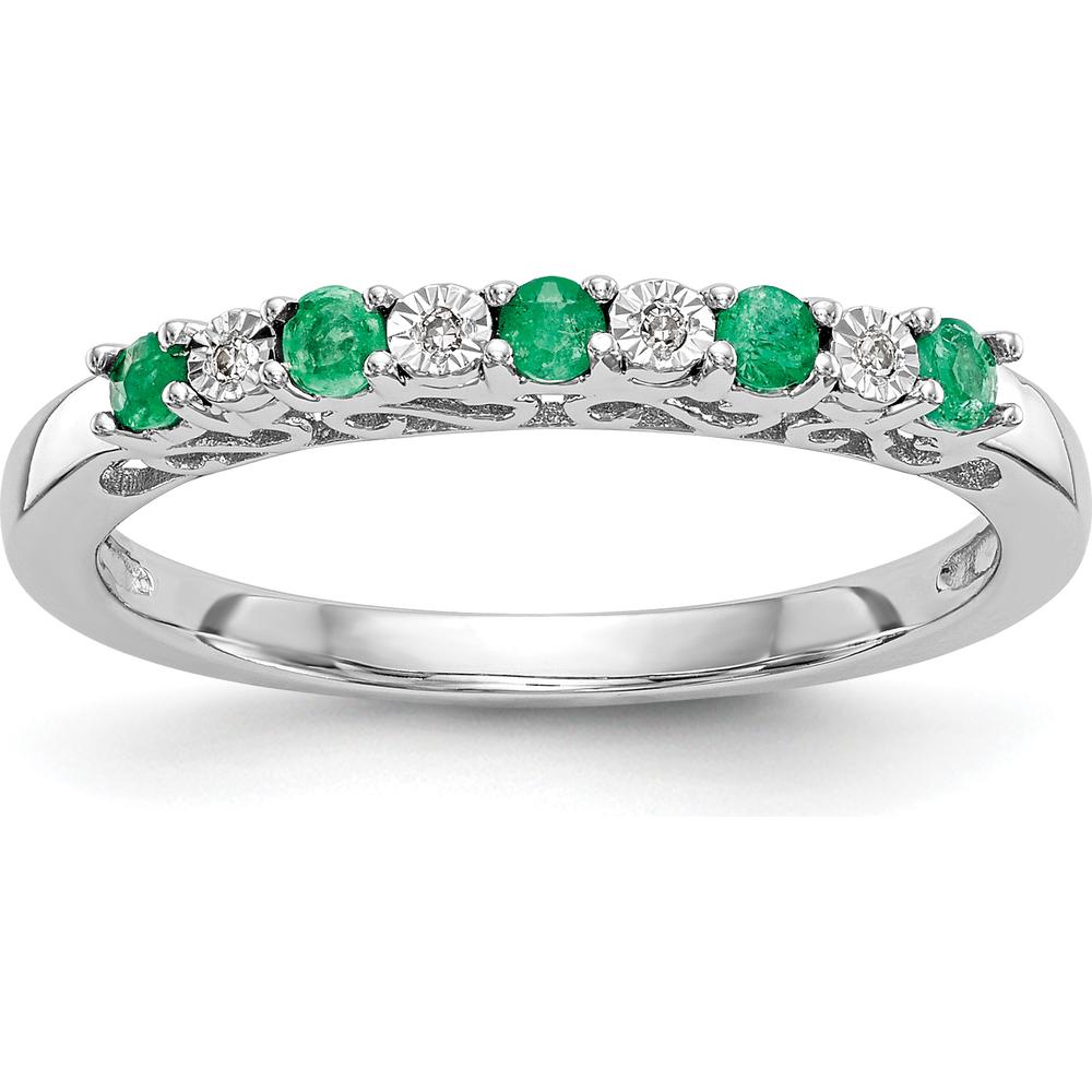 14K White Gold Band with Alternating Round Emeralds (0.05ct) and Diamonds (0.03ct) by 0