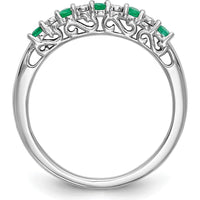 14K White Gold Band with Alternating Round Emeralds (0.05ct) and Diamonds (0.03ct) by 0