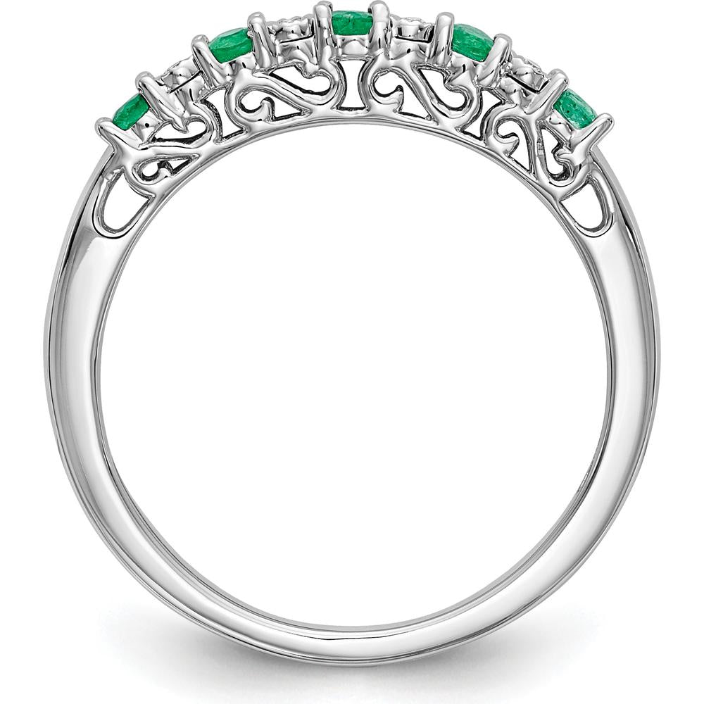 14K White Gold Band with Alternating Round Emeralds (0.05ct) and Diamonds (0.03ct) by 0