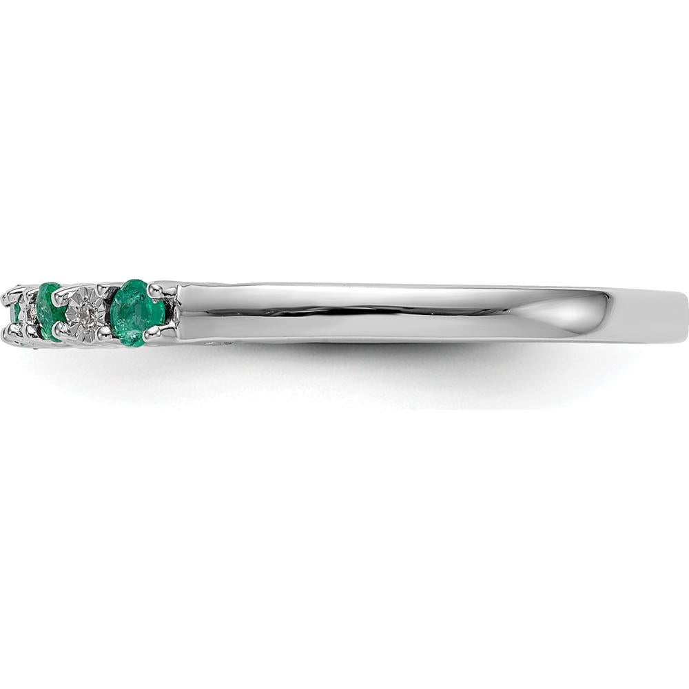 14K White Gold Band with Alternating Round Emeralds (0.05ct) and Diamonds (0.03ct) by 0