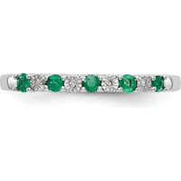 14K White Gold Band with Alternating Round Emeralds (0.05ct) and Diamonds (0.03ct) by 0