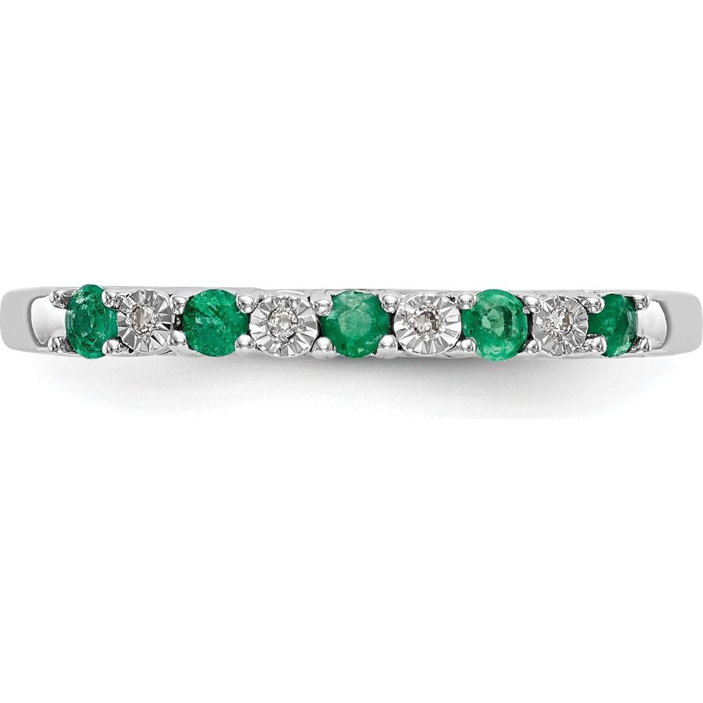 14K White Gold Band with Alternating Round Emeralds (0.05ct) and Diamonds (0.03ct) by 0