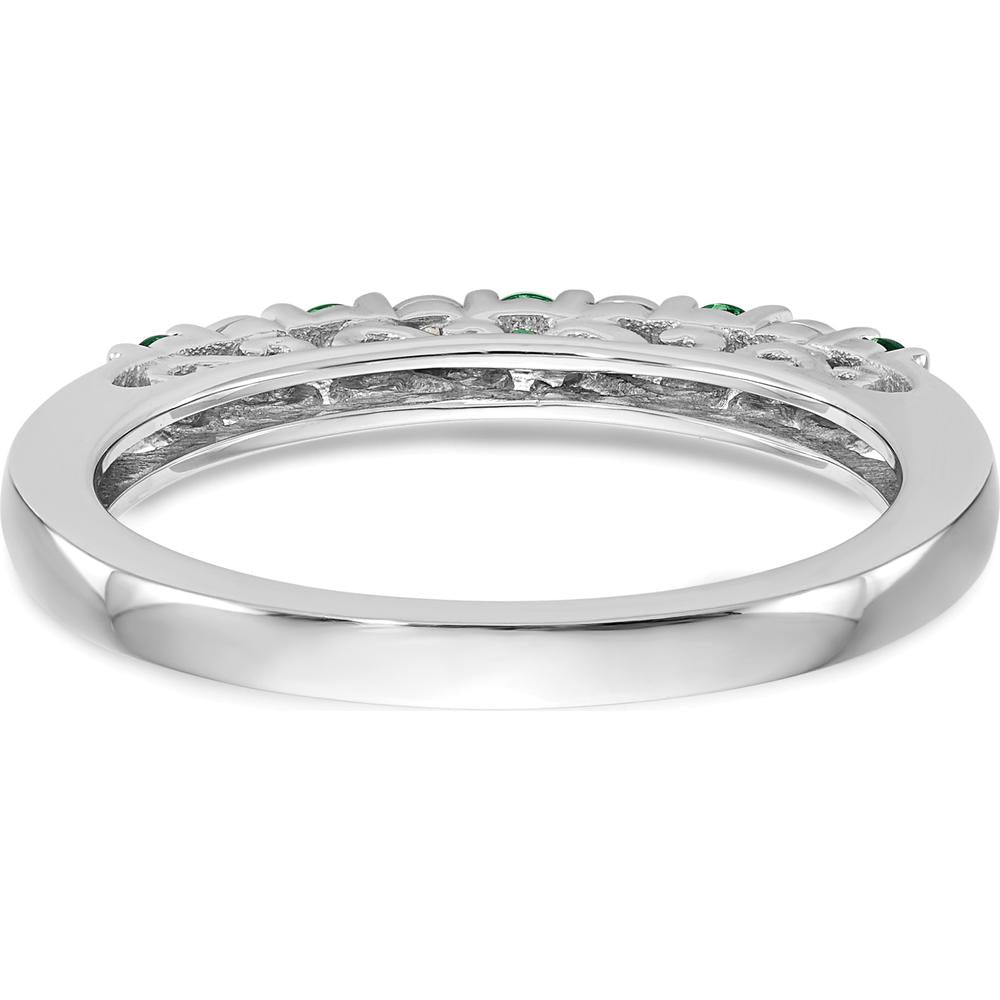 14K White Gold Band with Alternating Round Emeralds (0.05ct) and Diamonds (0.03ct) by 0