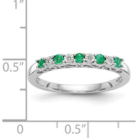 14K White Gold Band with Alternating Round Emeralds (0.05ct) and Diamonds (0.03ct) by 0