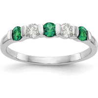 14K White Gold Band with Alternating Round Emeralds and Diamonds - 0.20 Carat Total Gemstone Weight by Luciano & Cie