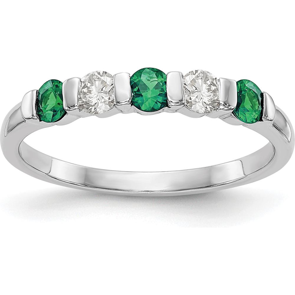 14K White Gold Band with Alternating Round Emeralds and Diamonds - 0.20 Carat Total Gemstone Weight by Luciano & Cie