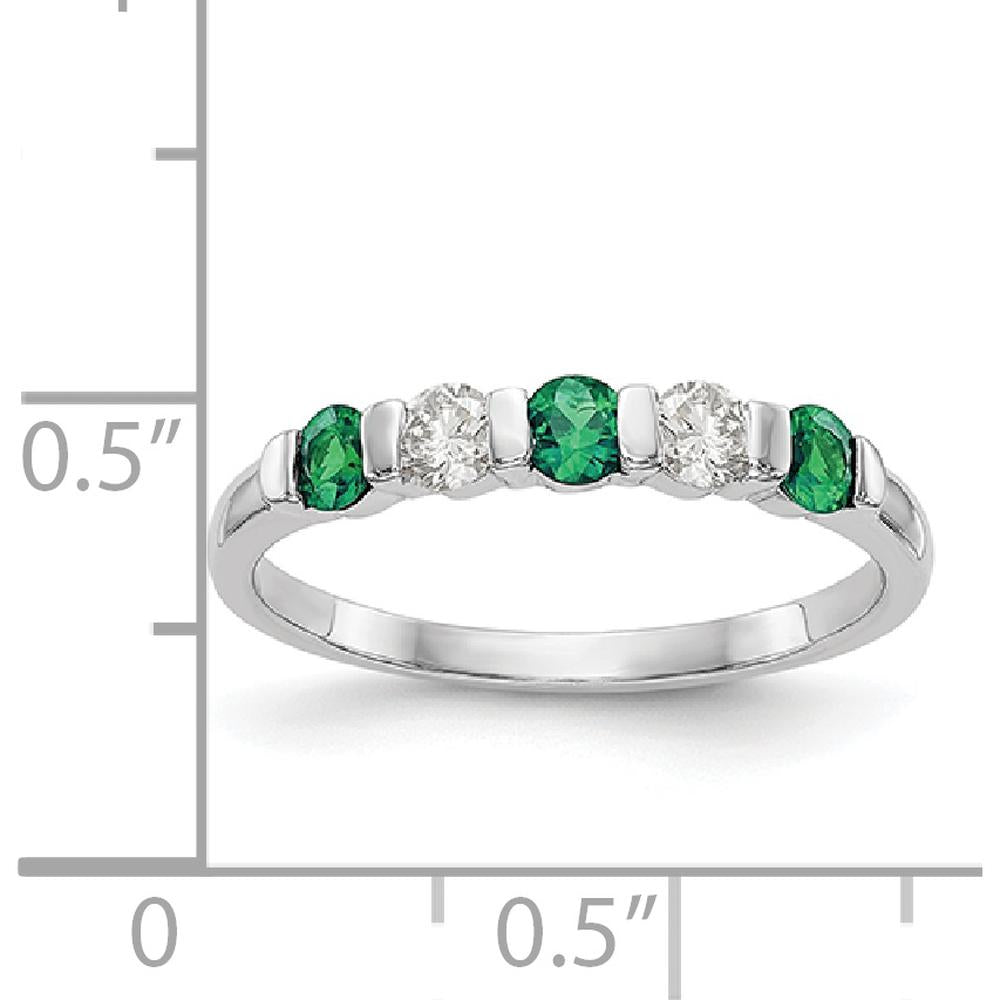 14K White Gold Band with Alternating Round Emeralds and Diamonds - 0.20 Carat Total Gemstone Weight by Luciano & Cie