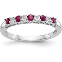 14K White Gold Band with Alternating Round Rubies (0.04ct) and Round Diamonds (0.012ct) by 0