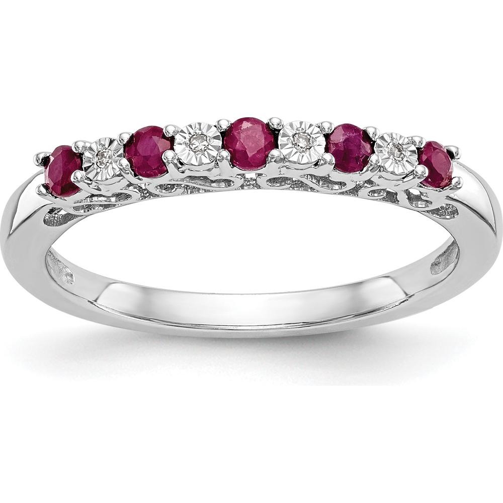14K White Gold Band with Alternating Round Rubies (0.04ct) and Round Diamonds (0.012ct) by 0