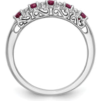 14K White Gold Band with Alternating Round Rubies (0.04ct) and Round Diamonds (0.012ct) by 0