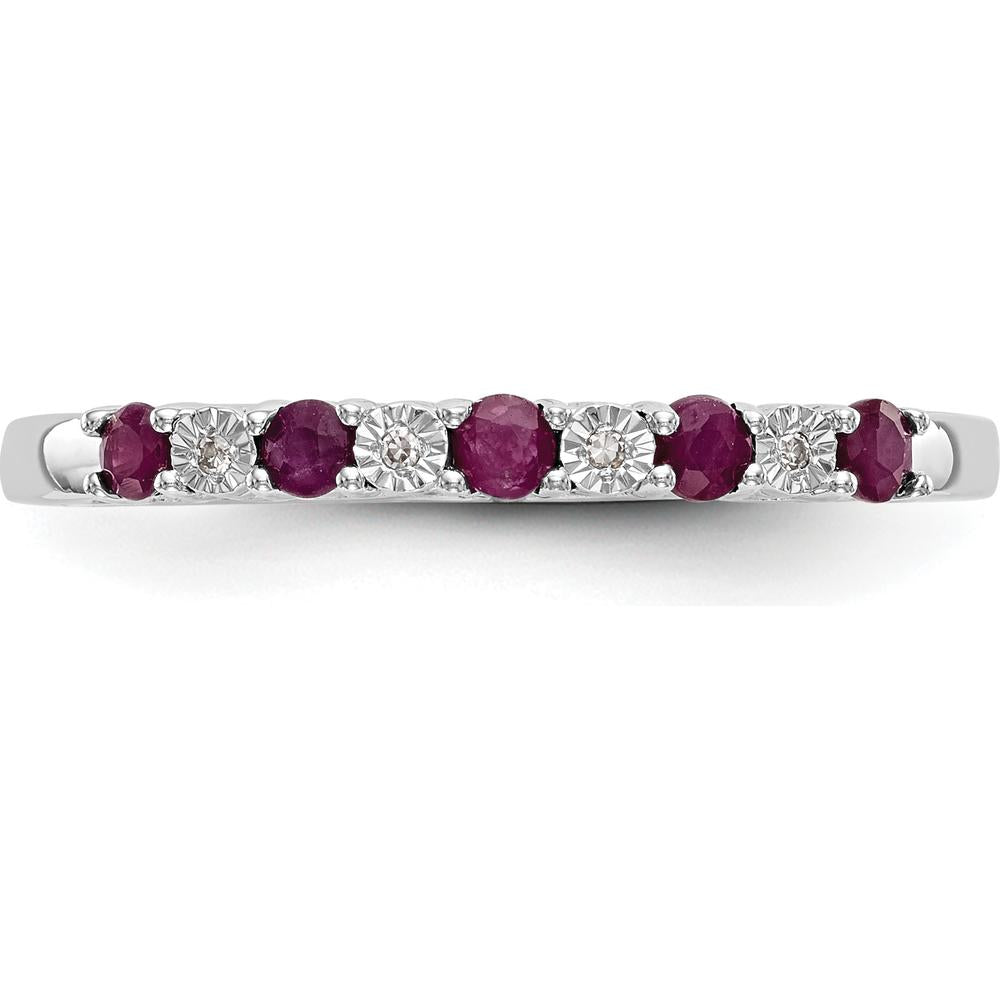 14K White Gold Band with Alternating Round Rubies (0.04ct) and Round Diamonds (0.012ct) by 0
