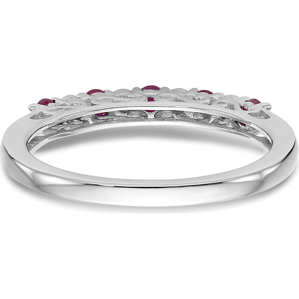 14K White Gold Band with Alternating Round Rubies (0.04ct) and Round Diamonds (0.012ct) by 0