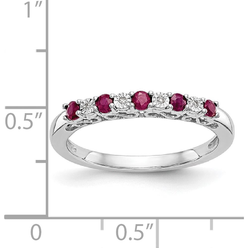 14K White Gold Band with Alternating Round Rubies (0.04ct) and Round Diamonds (0.012ct) by 0