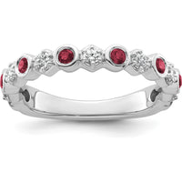 14K White Gold Band with Bezel Set Round Rubies and Diamonds - Polished Finish by 0
