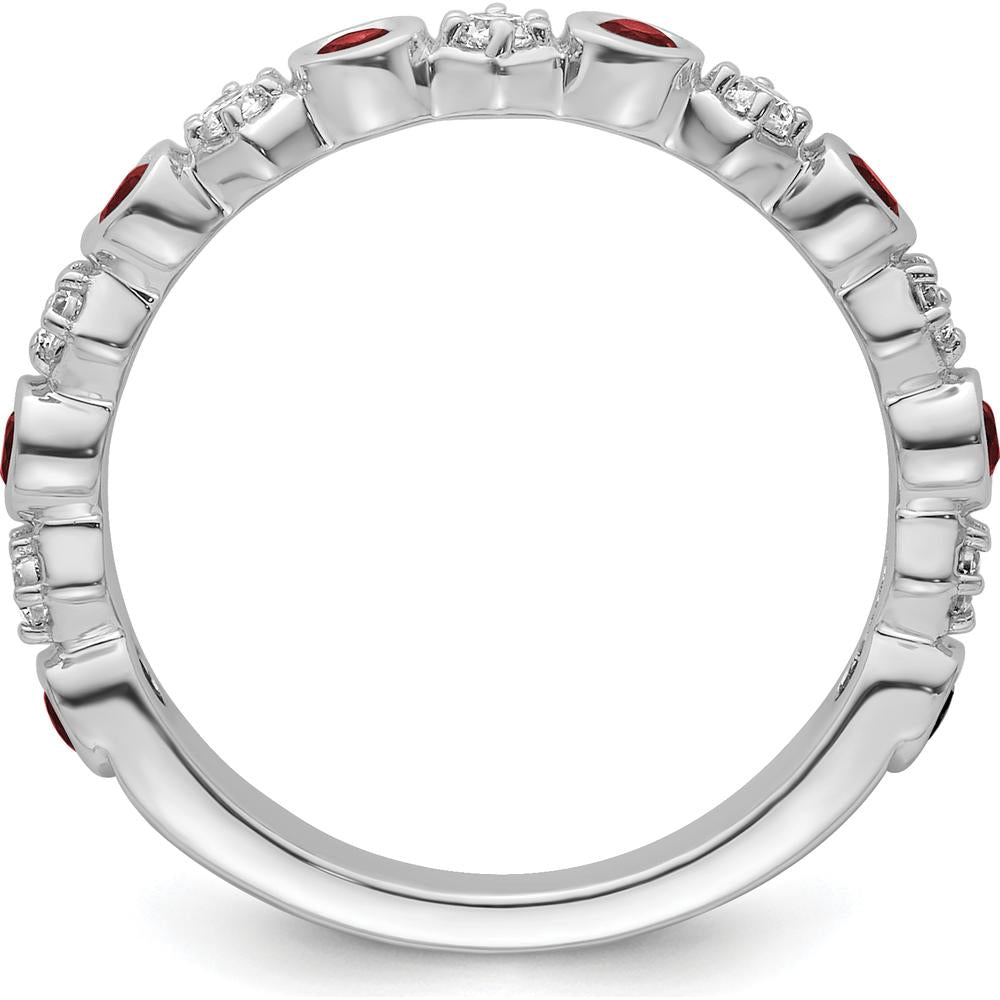 14K White Gold Band with Bezel Set Round Rubies and Diamonds - Polished Finish by 0
