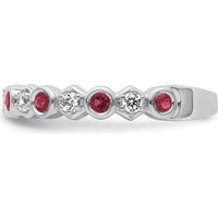 14K White Gold Band with Bezel Set Round Rubies and Diamonds - Polished Finish by 0