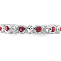 14K White Gold Band with Bezel Set Round Rubies and Diamonds - Polished Finish by 0