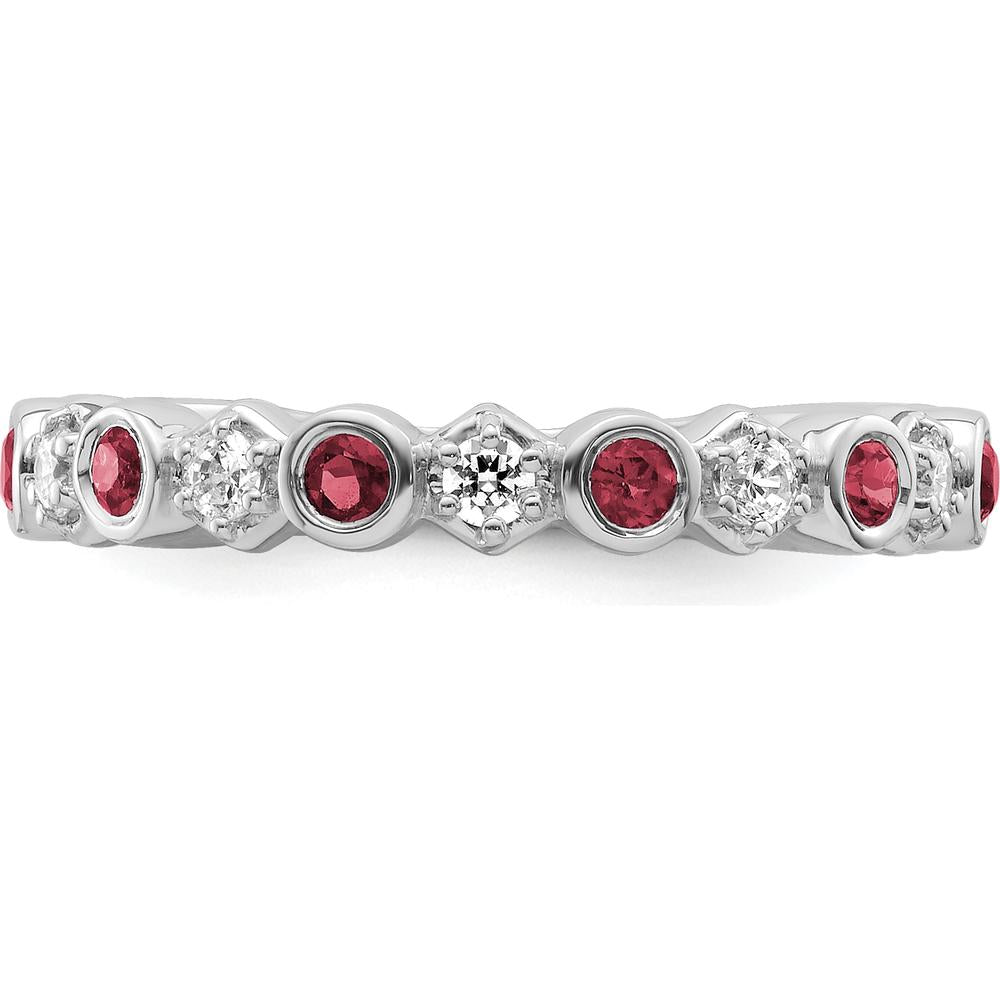 14K White Gold Band with Bezel Set Round Rubies and Diamonds - Polished Finish by 0