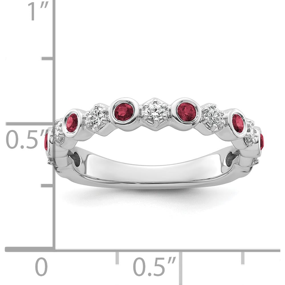 14K White Gold Band with Bezel Set Round Rubies and Diamonds - Polished Finish by 0