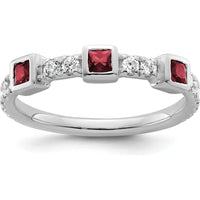 14K White Gold Band with Bezel-Set Rubies and Round Diamonds - 0.74 Carat Total Gemstone Weight by 0