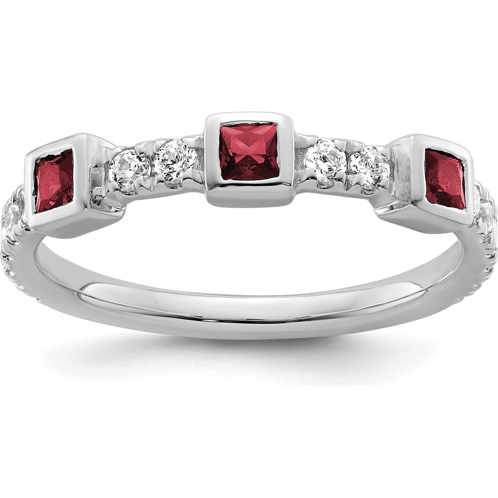 14K White Gold Band with Bezel-Set Rubies and Round Diamonds - 0.74 Carat Total Gemstone Weight by 0